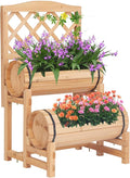 kinbor Outdoor Wood Raised Garden Bed Raised Planter Box Planter with Trellis Elevated Garden Bed for Gardening Vegetables Flowers Climbing Plants Growing Garden Balcony Patio Yard