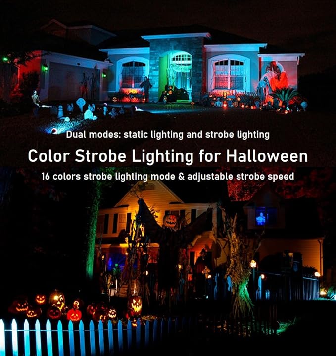 25W Color LED Outdoor Landscape Spotlight with Strobe Lighting - Waterproof RGB Spot Lights for Yard Tree House Halloween Christmas Dual Mode 120V 25W
