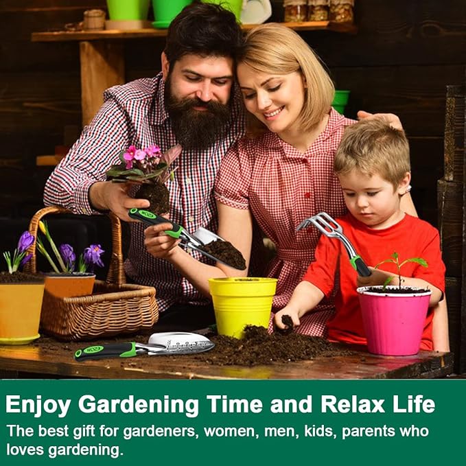 ESOW Garden Tool Set 3 Piece Cast-Aluminum Heavy Duty Gardening Kit Includes Hand Trowel Transplant Trowel and Cultivator Hand Rake with Soft Rubberized Non-Slip Ergonomic Handle Garden Gifts