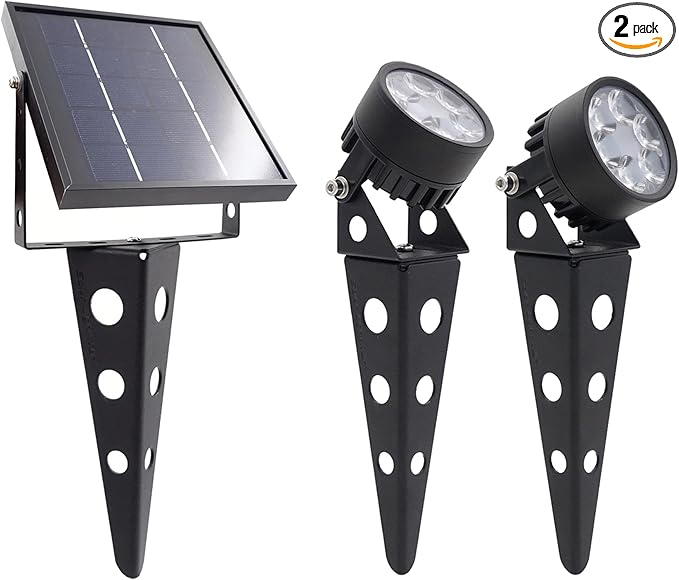 Legacy Mini 50X Twin Solar-Powered Spot Lights LED Spotlight Flag Pole Light (Warm White LED) for Outdoor Garden Yard Landscape Uplight Downlight Waterproof Black Finish