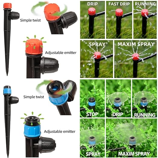 100Ft Drip Irrigation System Kit with Watering Kit Locked Fittings 360 Degree Micro Drip Sprayer Automatic Irrigation Equipment for Small Farm Raised Bed 1/4 Inch 5/16 Inch Irrigation Tubing Hose