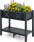 Raised Garden Bed with Legs HIPS Elevated Planter Box with Drainage Holes &amp Storage Shelf Standing Garden Box for Backyard Patio Balcony Deck Terrace (Black 34” x 18” x 29”)