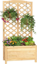 SUNYRISY Raised Garden Bed with Trellis for Climbing Plant Outdoor 59x30x16 Wooden Vertical Planter Box with Privacy Screen for Gardening Vine Flowers Vegetables