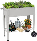 Elevated 32 Tall Raised Garden Bed with Legs and Wheels for Mobility Metal Planter Boxes Outdoor with Shelf Raised Bed for Gardening Vegetables/Herbs Backyard Patio Balcony Grey