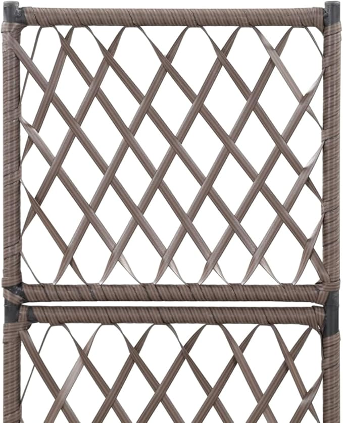 Raised Bed with Trellis 1 Pot 30 x 30 x 107 cm Poly Rattan Brown Planter Balcony Raised Bed Kit Greenhouse Wood