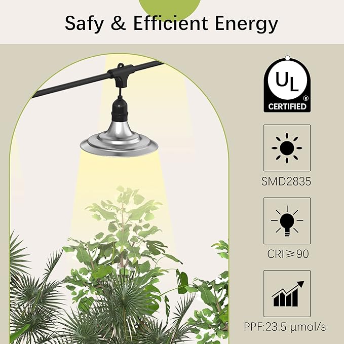 Outdoor LED Grow Light Waterproof String Plant Growing Light 21 FT Full Spectrum Growth Light Suitable for Garden Farm Flower Seedling Greenhouse Grow Light (6 Light)