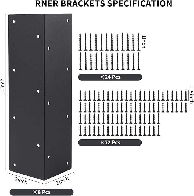 Set of 8 Raised Garden Bed Corner Brackets with Wood Screws for 20-24 Bed Heavy Duty Corner Brace Metal Brackets for Wood L Bracket Metal Connectors for Vegetable Planter Garden (8 Pack)