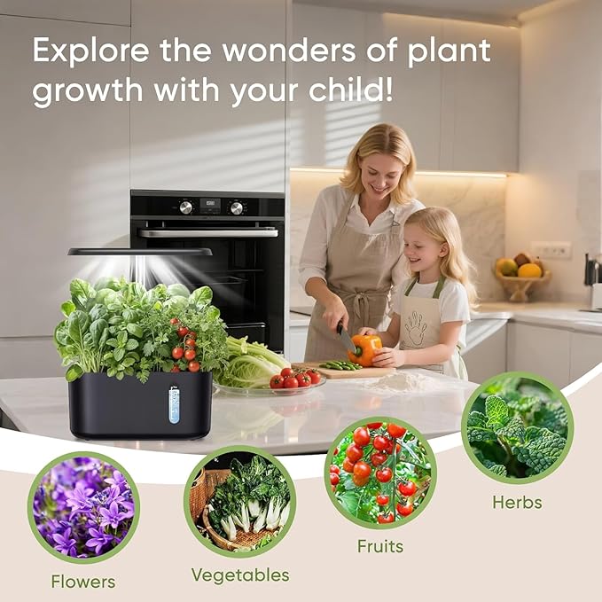 Sonicgrace Indoor Hydroponic Growing System with LED Grow Light Quiet Smart Water Pump 5 Pods Automatic Timer Perfect for Herbs Vegetables and Fruits Ideal Home Office Gardening Gift