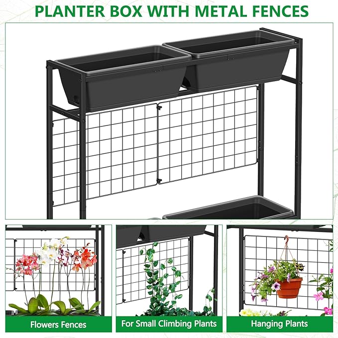 Raised Garden Beds with Legs Elevated Garden Planter Boxes with Trellis Raised Flower Boxes Patio Balcony Herb Garden Planter Beds Outdoor for Flowers Vegetables Gray