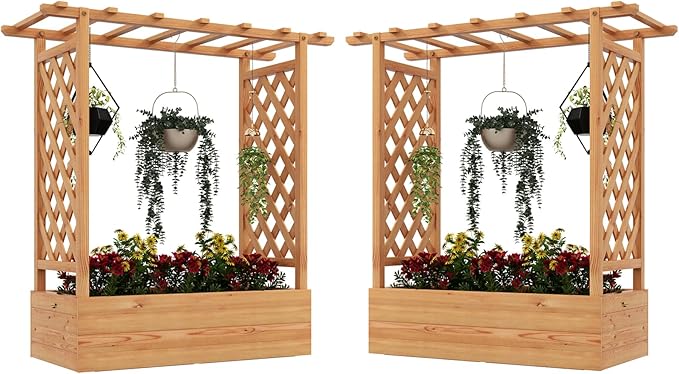 Raised Garden Bed with Trellis Vertical Garden Planter w/Drainage Holes for Climbing Vines Roses Tomatoes Tiered Flower Stand for Small Balcony Porch Backyard (2)