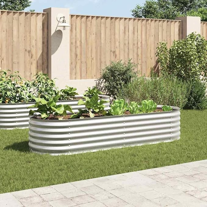 Steel Planter Raised Bed Metal Flower Box Planter Raised Beds Outdoor Garden for Planting Fruit 94.5x31.5x17.3 Silver-885