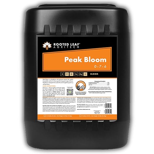 Peak Bloom - Carbon Based Liquid Flower Booster Fertilizer with Phosphorus and Potassium. Nutrition to Help Budding Plants Thrive Nutrients for Flowering Plant - 5 Gallon