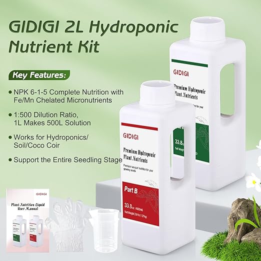 Hydroponic Nutrient Solution | Professional Base A &amp B Liquid Hydroponic Fertilizer for Indoor and Outdoor Plant | Supports Healthy Vegetative Growth and Flowering Stage | 75.5 oz(2 L) Set