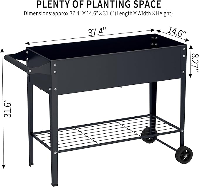 Elevate 2Pcs 32 Tall Raised Garden Bed with WheelPlanter Box for BackyardOutdoor Garden Patio Balcony 400lb CapacityGrey