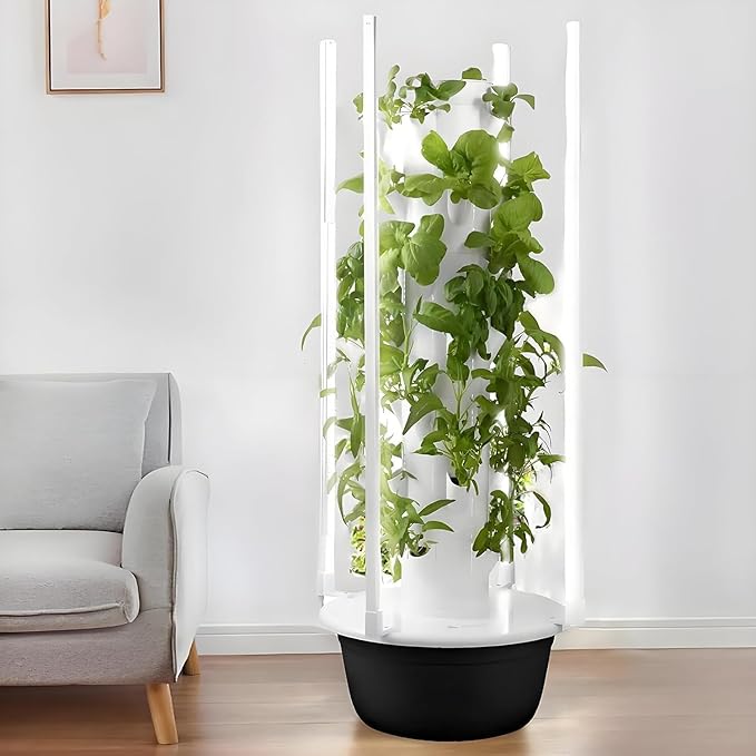 Vertical Hydroponics Growing System Kit - Adjustable Indoor Garden Planter with Grow Light Smart Home Hydroponic Tower for Herbs &amp Vegetables Efficient Space-Saving Solution