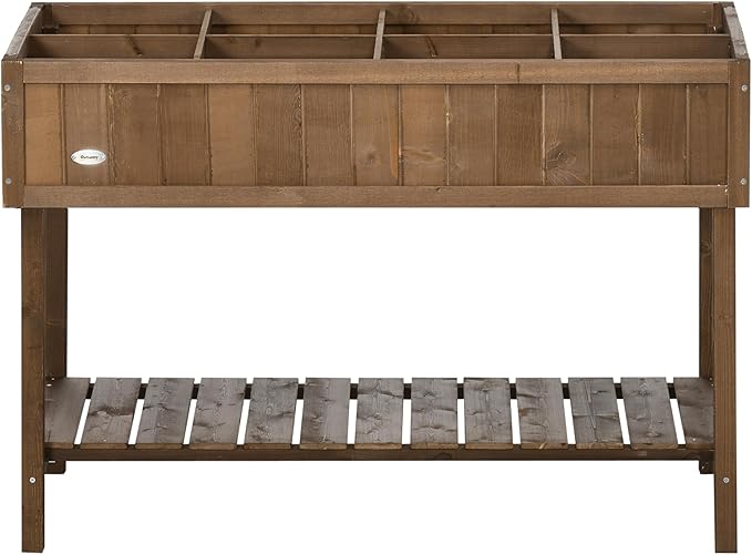 43x18x30in Raised Garden Bed with 8 Pockets and Shelf Wooden Elevated Planter Box with Legs to Grow Herbs Vegetables and Flowers Dark Brown