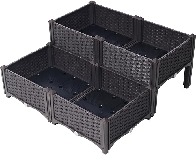Dawn 4 Piece Raised Garden Bed with Legs Self-Watering Planter Box Raised Bed to Grow Flowers Herbs &amp Vegetables Brown