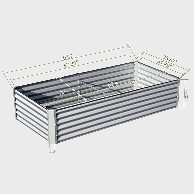 6x3x1.5Ft Galvanized Raised Garden Beds Outdoor Large Elevated Planter Raised Beds Rot-Resistant Deep Root Planter Box for Vegetables and Flowers Silver+White