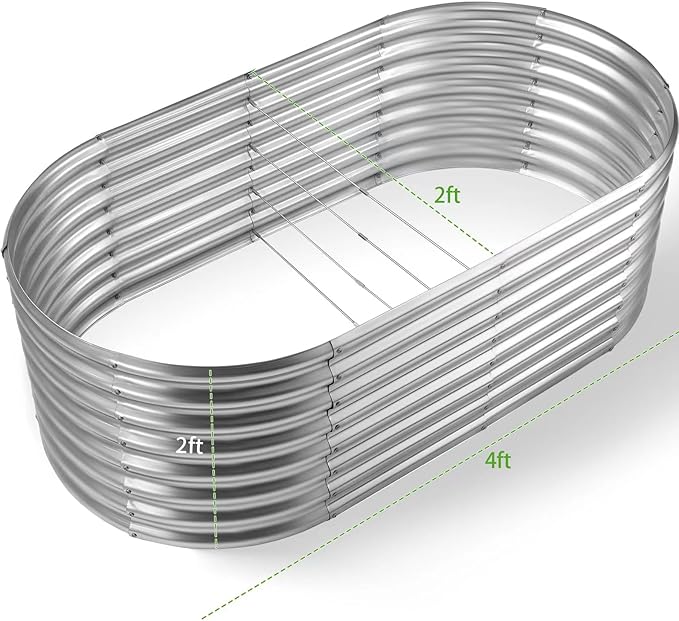 Land Guard 24“ Tall Galvanized Raised Garden Bed Kit Galvanized Planter Garden Boxes Outdoor Oval Large Metal Raised Garden Bed for Vegetables (Classic Silver 4×2×2ft)