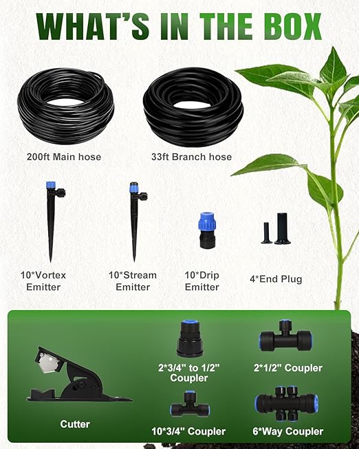Breeze Touch 230ft Quick-Connect Drip Irrigation System Automatic Garden Watering System with 1/2 &amp 1/4 Fast-Lock Tubing - Adjustable Nozzles &amp Sprinklers for GardenGreenhouse LawnPotted