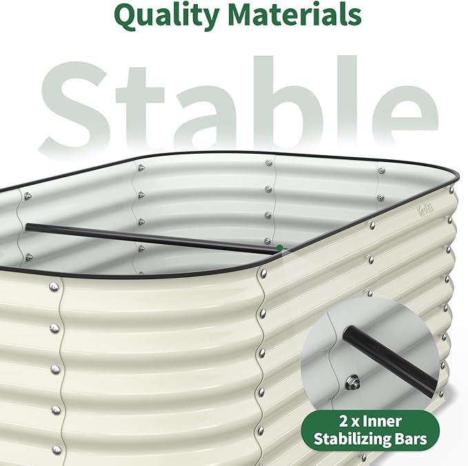 Kesfitt Raised Garden Bed Outdoor Galvanized Steel Metal Raised Bed Planter for Vegetables 24-Inch Deep Open Bottom Backyard Garden Bed 6x3x2 ft Pearl White