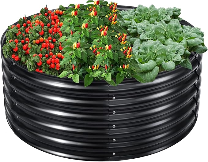 EDOSTORY 17 Tall 42 Round Metal Raised Bed Garden Bed Kit Galvanized Planter Raised Garden Boxes Outdoor Large Metal Raised Garden Beds for Vegetables Flowers Herbs
