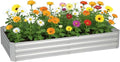 PayLessHere Galvanized Garden Bed 8x4x1FT Outdoor Raised Garden Bed for Vegetables Flowers and Herbs Planter Boxes Large Galvanized Steel Raised Bed Kit with Metal Pole Reinforcement Silver