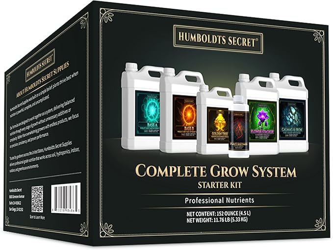 Humboldts Secret Starter Kit Pack | Indoor and Outdoor Plant Fertilizer and Hydroponic Nutrients | Base A &amp B CalMag and Iron Golden Tree Flower Stacker Plant Enzymes | Complete Garden System