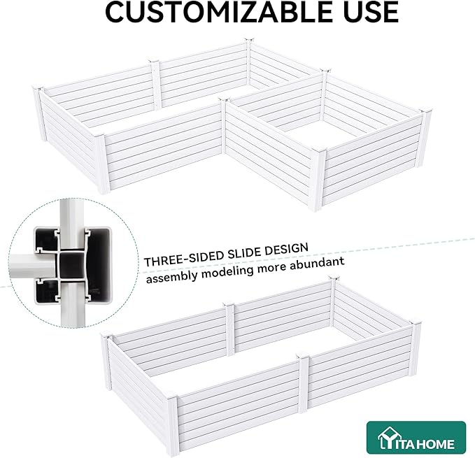 YITAHOME 48x48x24 in Plastic Raised Garden Bed 2pcs with Growth Grid Large Outdoor Vinyl Planter Box for Plants Vegetables and Flowers Easy Installation White
