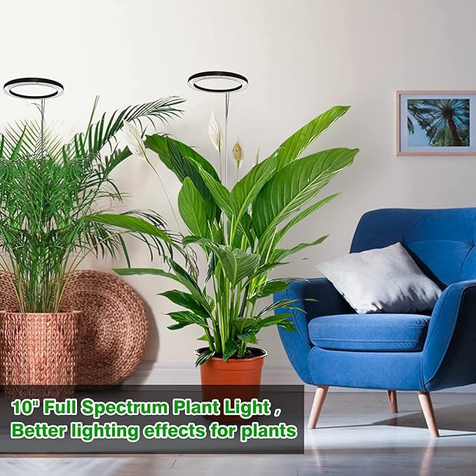 LED Grow Light Full Spectrum Plant Light with Timer 160 LEDs Height Adjustable Indoor Growing Lamp Black Auto On/Off 4H/8H/12H