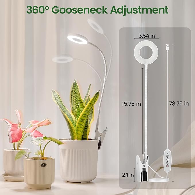 LORDEM Indoor Plant Grow Lights with 6/8/12/16H Auto Timer 3 Spectrum Modes Full Spectrum LED Adjustable Height for Small Plants 3 Pack White