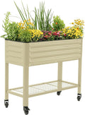 Rolling Elevated Raised Garden Bed - Slim Series 1.5' x 3.5' Outdoor Planters Boxes with Legs &amp Storage Rack for Patio 500 Lbs Weight Capacity Raised Beds for Gardening Herbs Flowers Pearl Whi