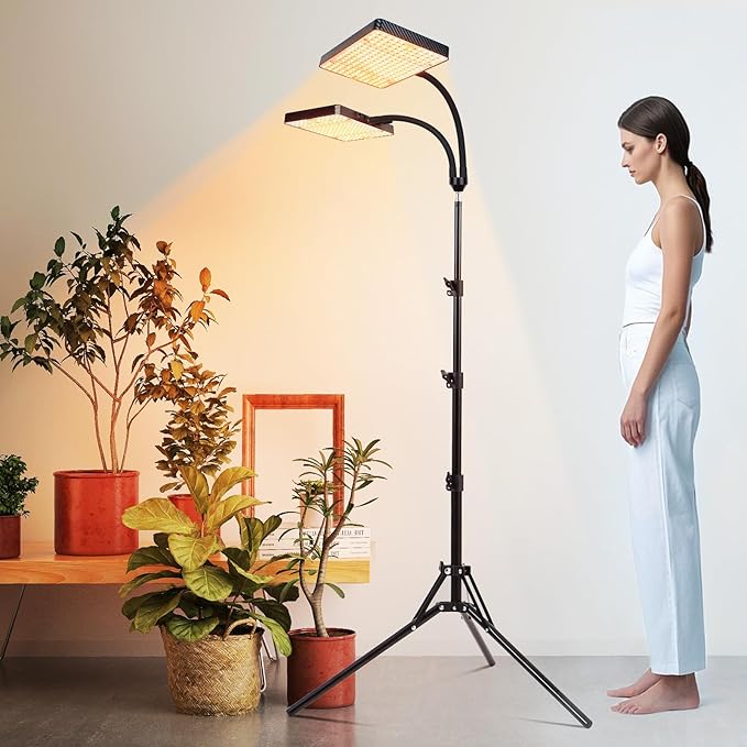 FECiDA 2026 2Head Grow Light with Stand 50 Watt Power Draw Bright and Big Coverage Grow Lights for Large Houseplants Bonsai Tree 4/8/12/16/20 Hr Timer 24-64 Height Adjustable 360° Gooseneck
