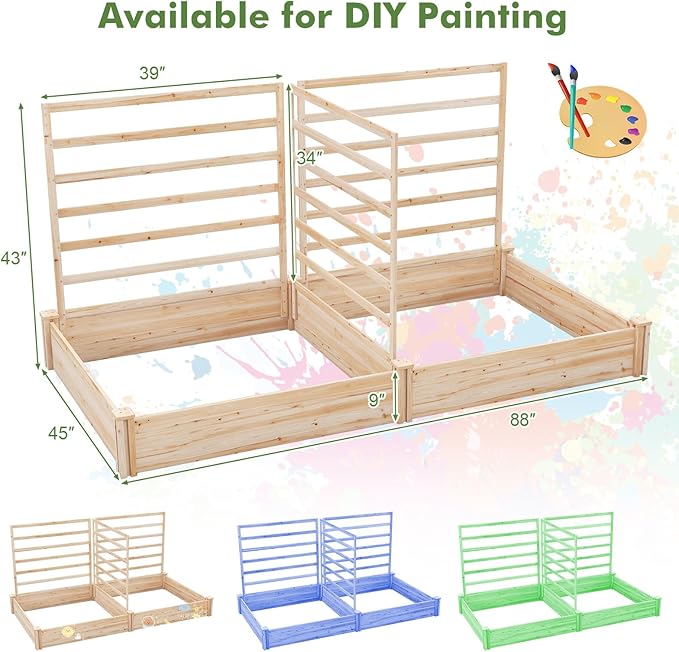 Raised Garden Bed with 3 Trellises 2 Large Wooden Planter Boxes with Trellis for Vine Climbing Plants Flowers Modular Design for Outdoor Garden Patio Backyard 88L x 45W x 43H Natural