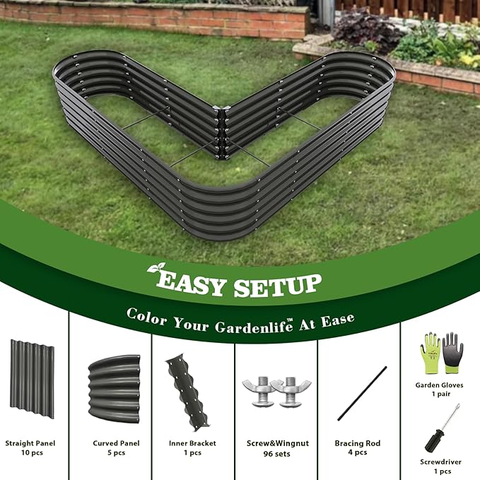 A ANLEOLIFE 2 Set Heart-Shaped Galvanized Raised Garden Beds Outdoor81x81x18in Large Metal Planter Box for Planting Vegetables Flowers Herb Anti-Rust &amp Easy-Setup Quartz Grey
