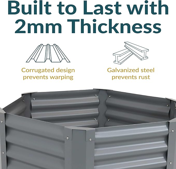 Sunnydaze Galvanized Raised Garden Bed Outdoor - Metal Planter Box for Gardening Vegetables and Plants - 16.25 H Hexagon - Gray