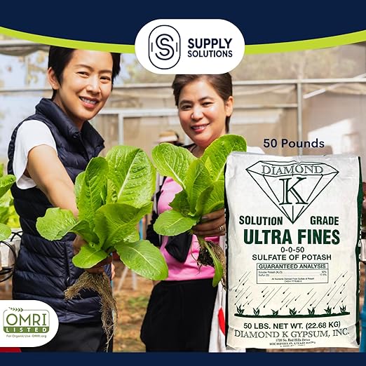 Supply Solutions Sulfate of Potash 0-0-50 Plant Fertilizer- Potassium Fertilizer for Indoor Plants Food Outdoor Flowers Gardens Fruit Lawn - Potassium Plant Food with Nutrients (50 Pounds)