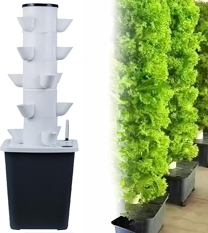 Vertical Tower Flower Pot Hydroponic Planting Kit with Moisture-retaining Pump DIY Hydroponic Farm Equipment Suitable for Fresh Herbs Vegetables and Fruits(25 Holes)