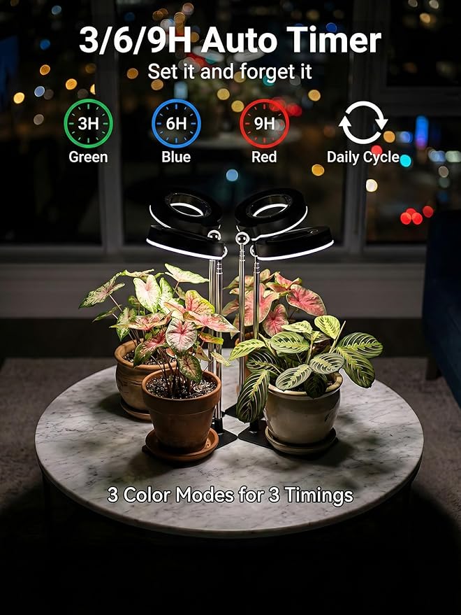 2pcs Full Spectrum Magnetic LED Grow Light by Smeileas Plant Lamp with Detachable Head Adjustable Height 3/6/9H Timer &amp 4-Level Brightness for Seedlings Herbs