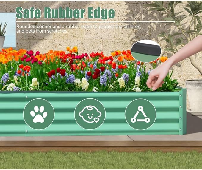 Heavy-Duty Galvanized Steel Raised Garden Bed for Outdoor Vegetable Fruit and Flower Planting – Rust-Resistant Metal Planter Box (8x4x1ft (Green))