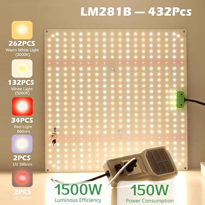 1200W/1500W LED Grow Light Full Spectrum Phytolamp Dimmable Plant Grow Light with Veg/Bloom Mode for Indoor Plants Seeding Veg &amp Bloom432Leds