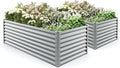 2 Pieces Raised Garden Beds Metal Garden Planter with Open Bottom Sprayed Plate &amp Thickened Corner Protectors Outdoor Planter Box for Vegetables Flowers &amp Herbs (Gray)