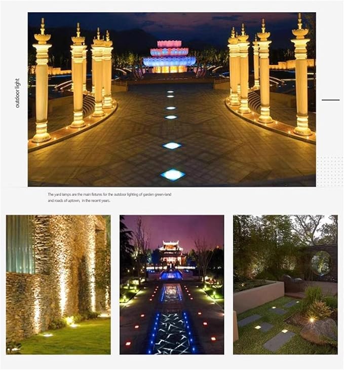 LED Landscape Lights - Square Buried Garden Lamp DC12V Outdoor Recessed LED Light IP67 Waterproof Spotlight Led Beam Light for Outdoor Stair Step Deck Driveway Decorative(Yellow9W)