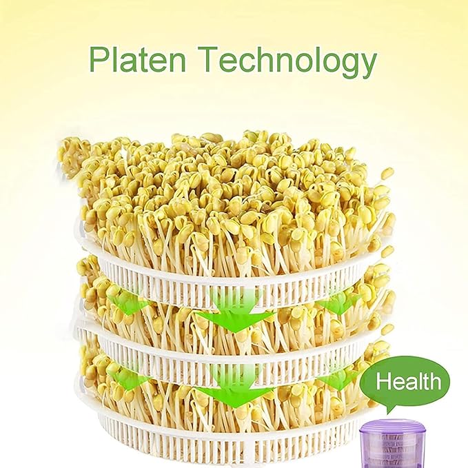 Home Bean Sprouts Machine 2 Layers Automatic Beansprout Growing Kit 360° Watering Intelligent Constant Temperature for Mung Bean Radish Wheatgrass
