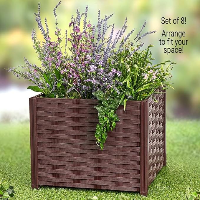 The Lakeside Collection 8-Pc. Adjustable Weaved Design Raised Garden Bed