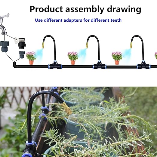 Drip Irrigation System KitReplaceable 360-Degree Bent Dropper with New Fast ConnectorAtomized Copper Nozzle Watering System for Garden PlantsLawn Garden Watering System