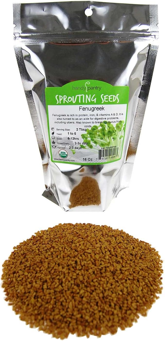 Organic Fenugreek Sprouting Seeds - Seeds for Planting Hydroponics Growing Sprouts Grinding for Spices &amp More (1 Lb)