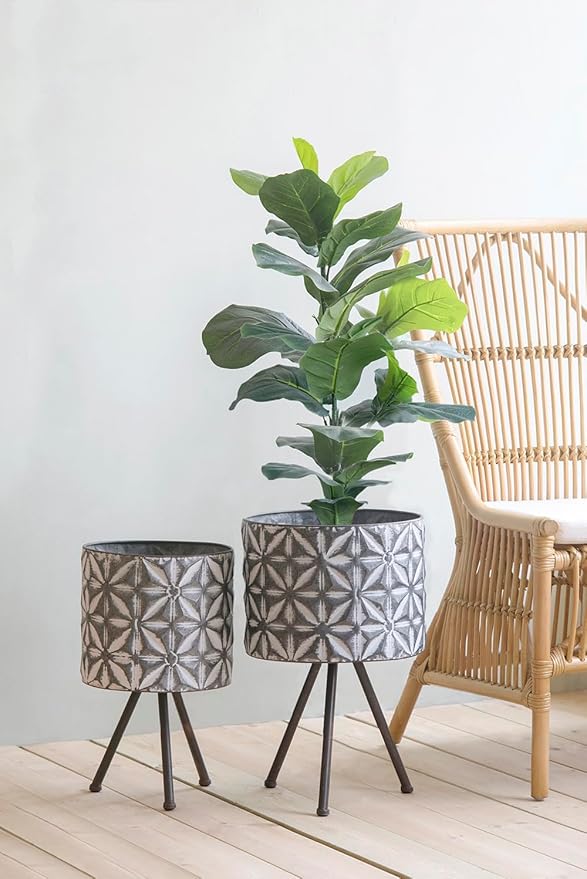 Set of 2 Metal Planter StandRound Galvanized Grey Farmhouse Planter