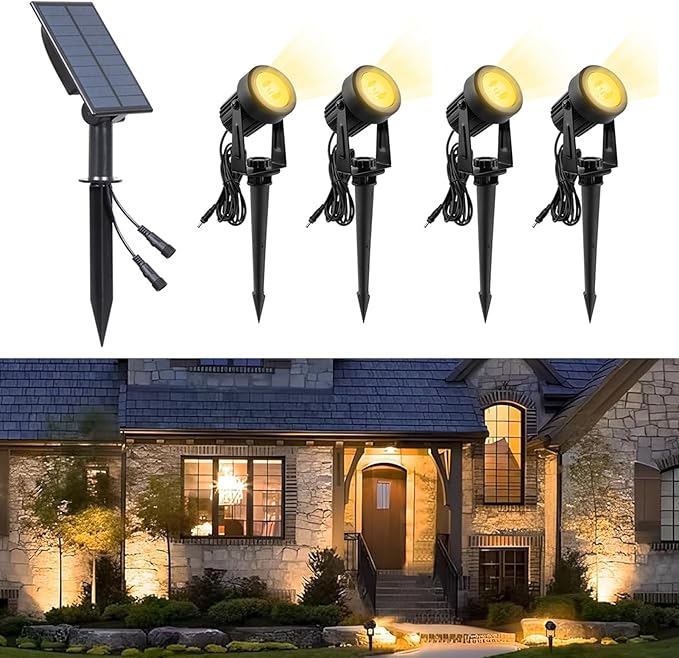 Solar Spot LightsOutdoor Landscape Lights Dusk to Dawn Solar UplightsIP65 Waterproof Outdoor Spot Lights for Yard Pathway Garden Tree Decoration (Warm White)