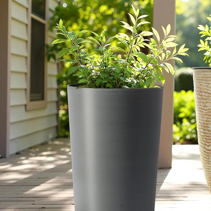 2 Pack Tall 21.7 in for Outdoor Plants Tall Square Planter Box Indoor Outdoor Porch Patio Flower Pot Big Tapered Matte Tree Flower Pot for Garden (Grey)